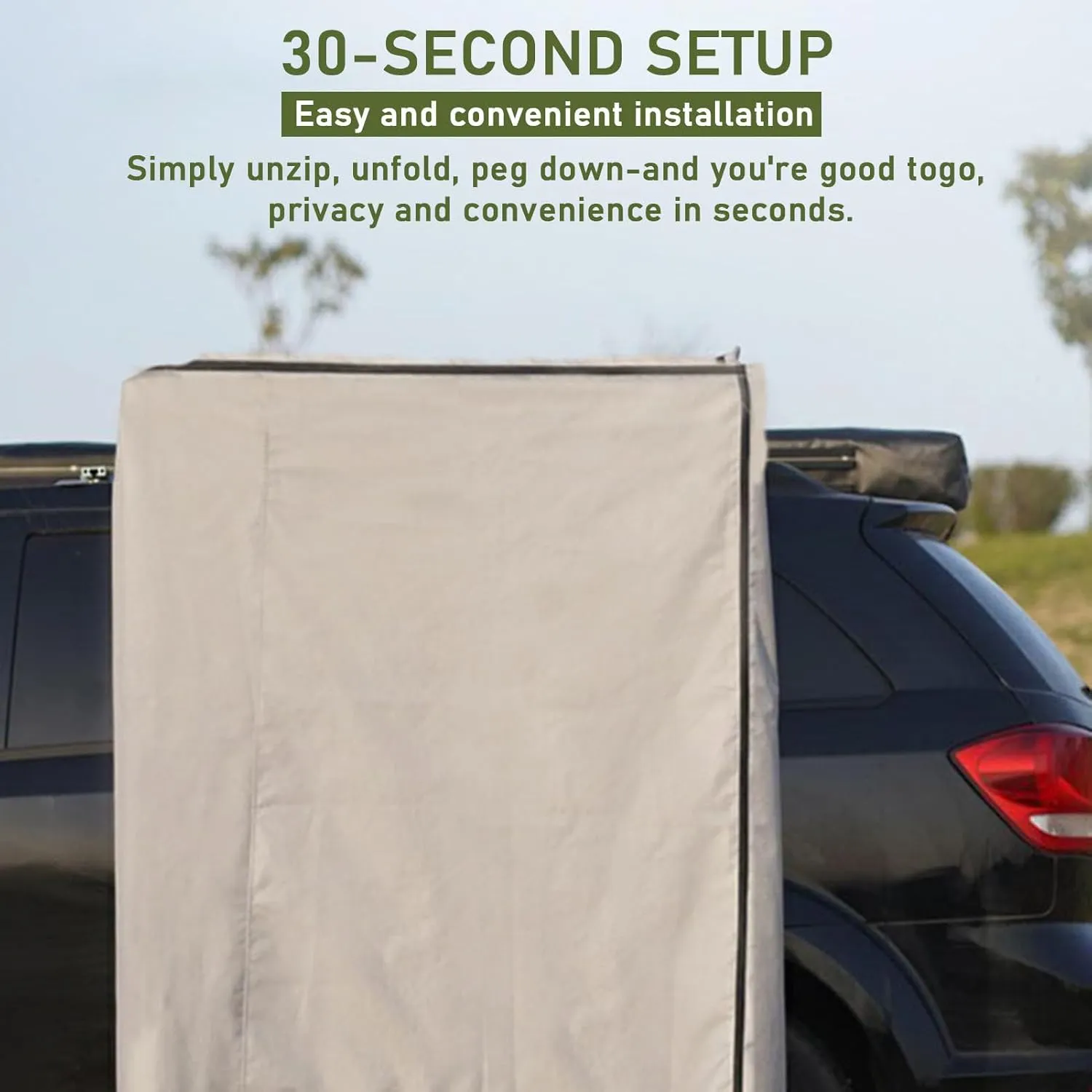 Vehicle Side Shower Tent with Roof, Portable Privacy Shower Bathroom with LED Light, Outdoor Camping Awning Shower Room (100x100x200cm)