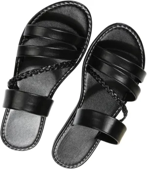 Verdusa Women's Braided Strappy Flat Sandals Summer Slides Open Toe Beach Shoes