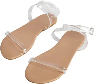 Verdusa Women's Clear Strap Flat Sandals Open Toe Sandals with Ankle Strap