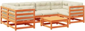 vidaXL Patio Sofa Set Outdoor 7 Piece - Wax Brown Pine Wood Furniture Set with Cushions for Garden, Terrace, Deck or Lounge Area - Comfortable and Modular Couch Arrangement
