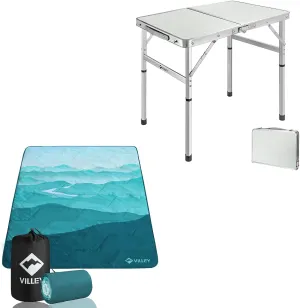 VILLEY Folding Camping Table and Camping Blanket