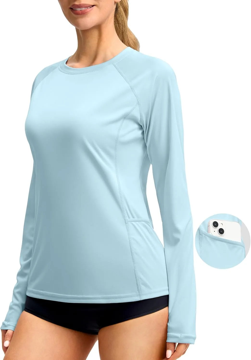 Viodia Rash Guard for Women UPF 50  SPF UV Long Sleeve Shirts Sun Protection Dri Fit Hiking Swim Shirt with Pockets