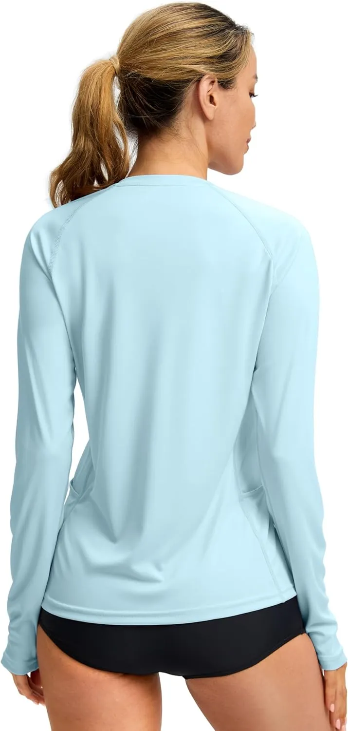 Viodia Rash Guard for Women UPF 50  SPF UV Long Sleeve Shirts Sun Protection Dri Fit Hiking Swim Shirt with Pockets
