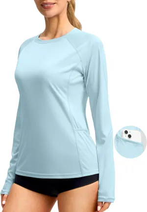 Viodia Rash Guard for Women UPF 50  SPF UV Long Sleeve Shirts Sun Protection Dri Fit Hiking Swim Shirt with Pockets