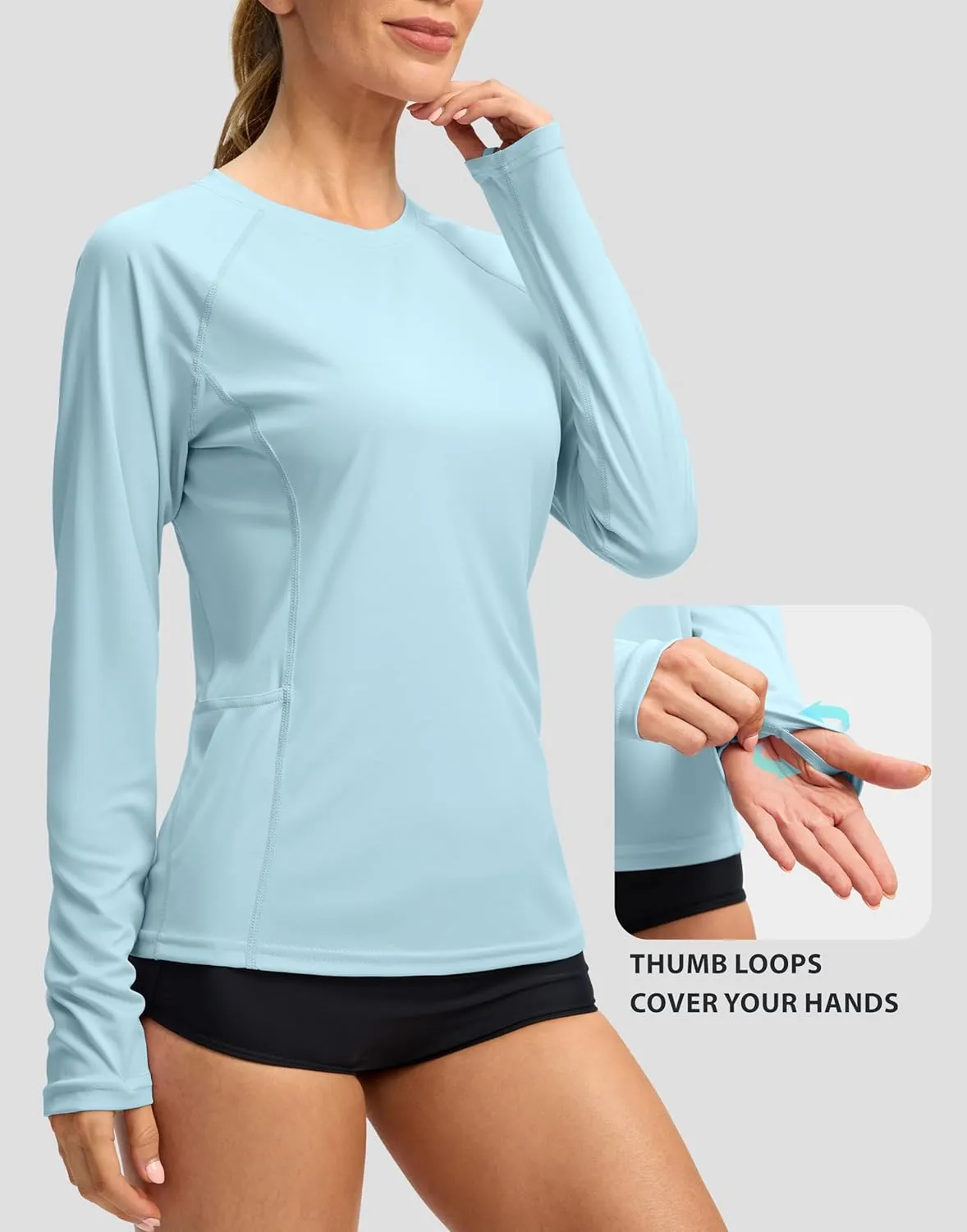 Viodia Rash Guard for Women UPF 50  SPF UV Long Sleeve Shirts Sun Protection Dri Fit Hiking Swim Shirt with Pockets