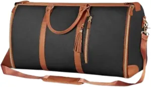 Viralhuntz Foldable Travel Bag, 2-in-1 Garment and Duffle Bag, Water-Resistant, Carry-On Approved,Large Capacity Leather Waterproof Duffel Bag (Brown)