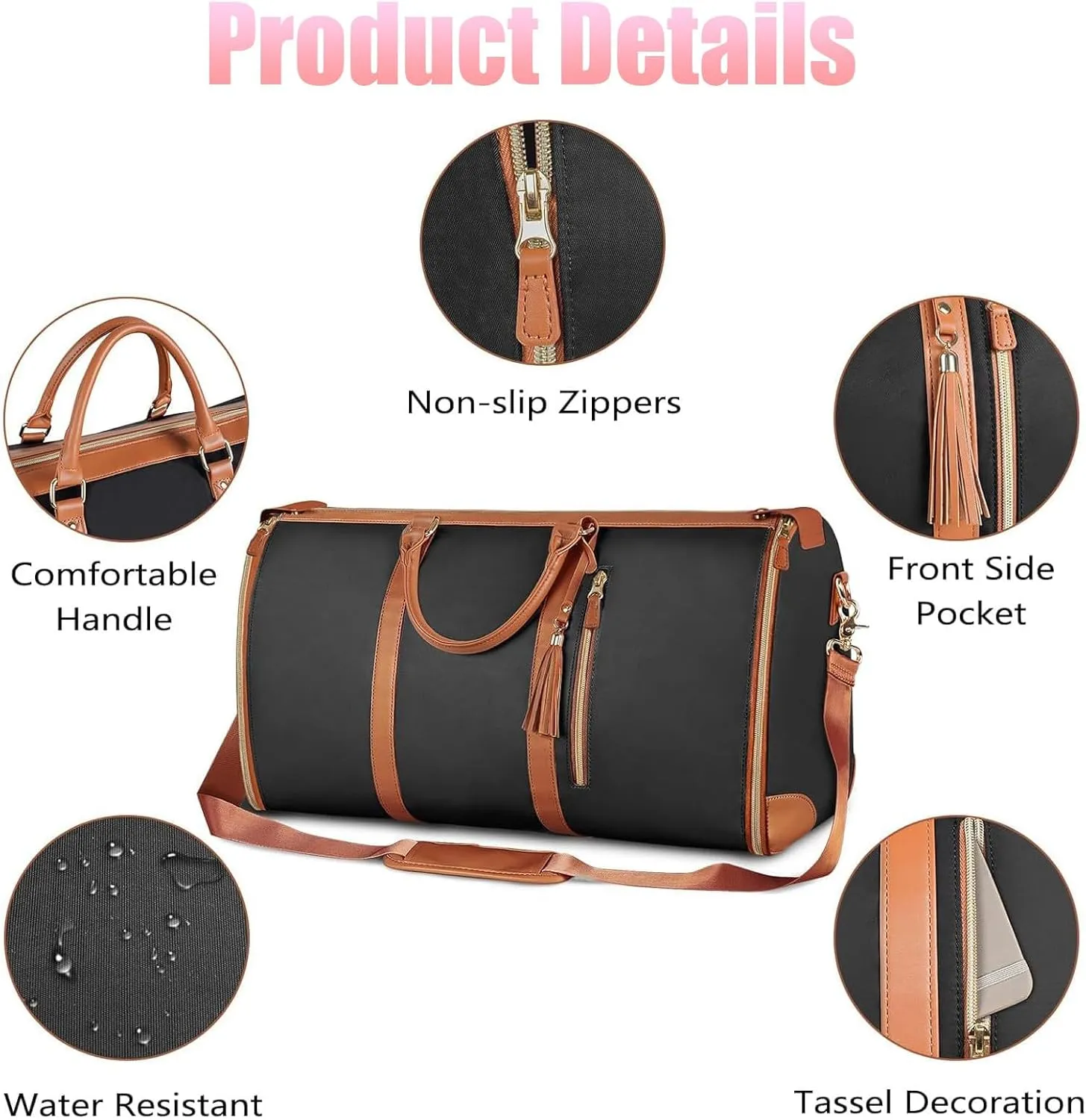Viralhuntz Foldable Travel Bag, 2-in-1 Garment and Duffle Bag, Water-Resistant, Carry-On Approved,Large Capacity Leather Waterproof Duffel Bag (Brown)