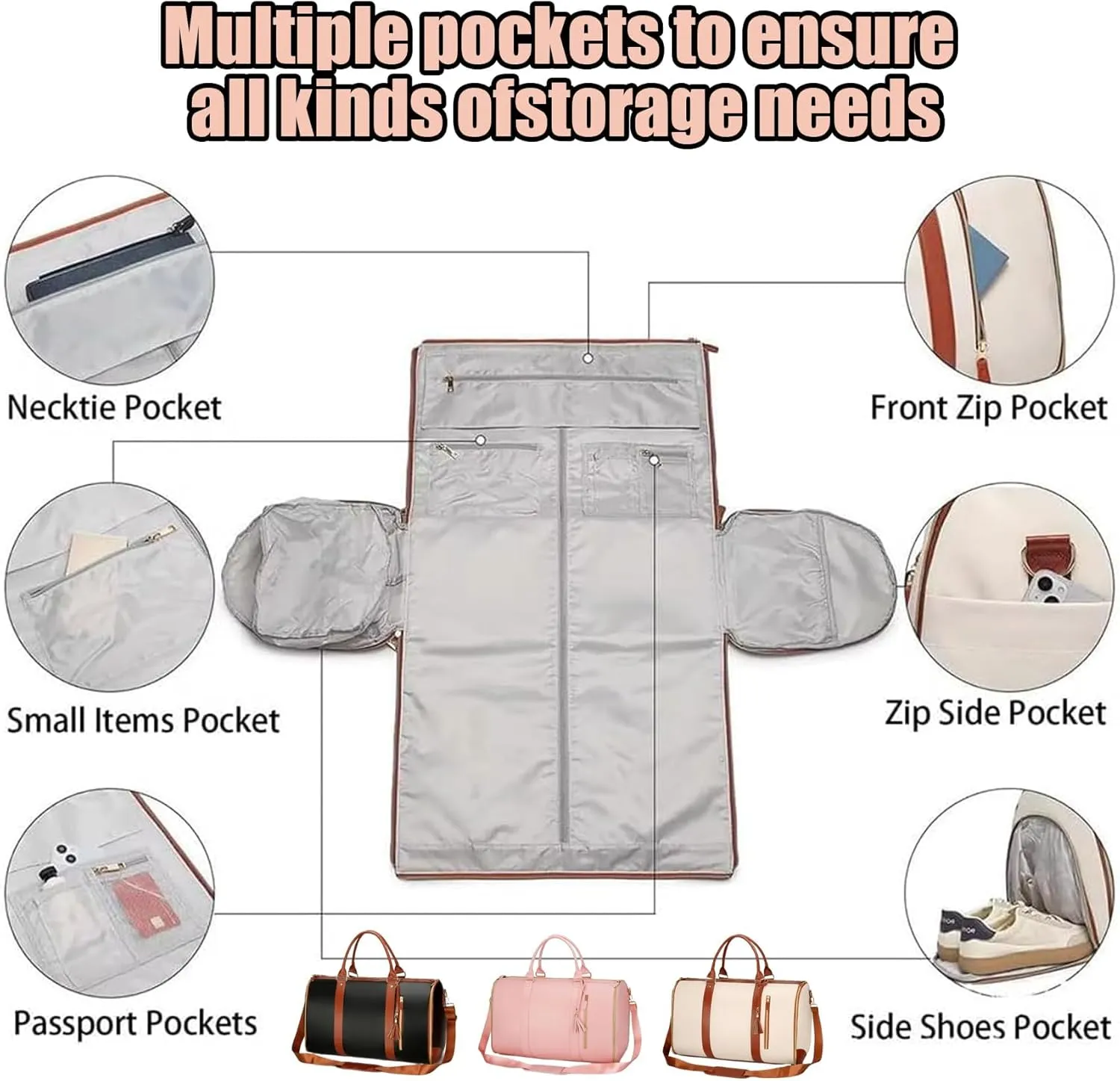 Viralhuntz Foldable Travel Bag, 2-in-1 Garment and Duffle Bag, Water-Resistant, Carry-On Approved,Large Capacity Leather Waterproof Duffel Bag (Brown)