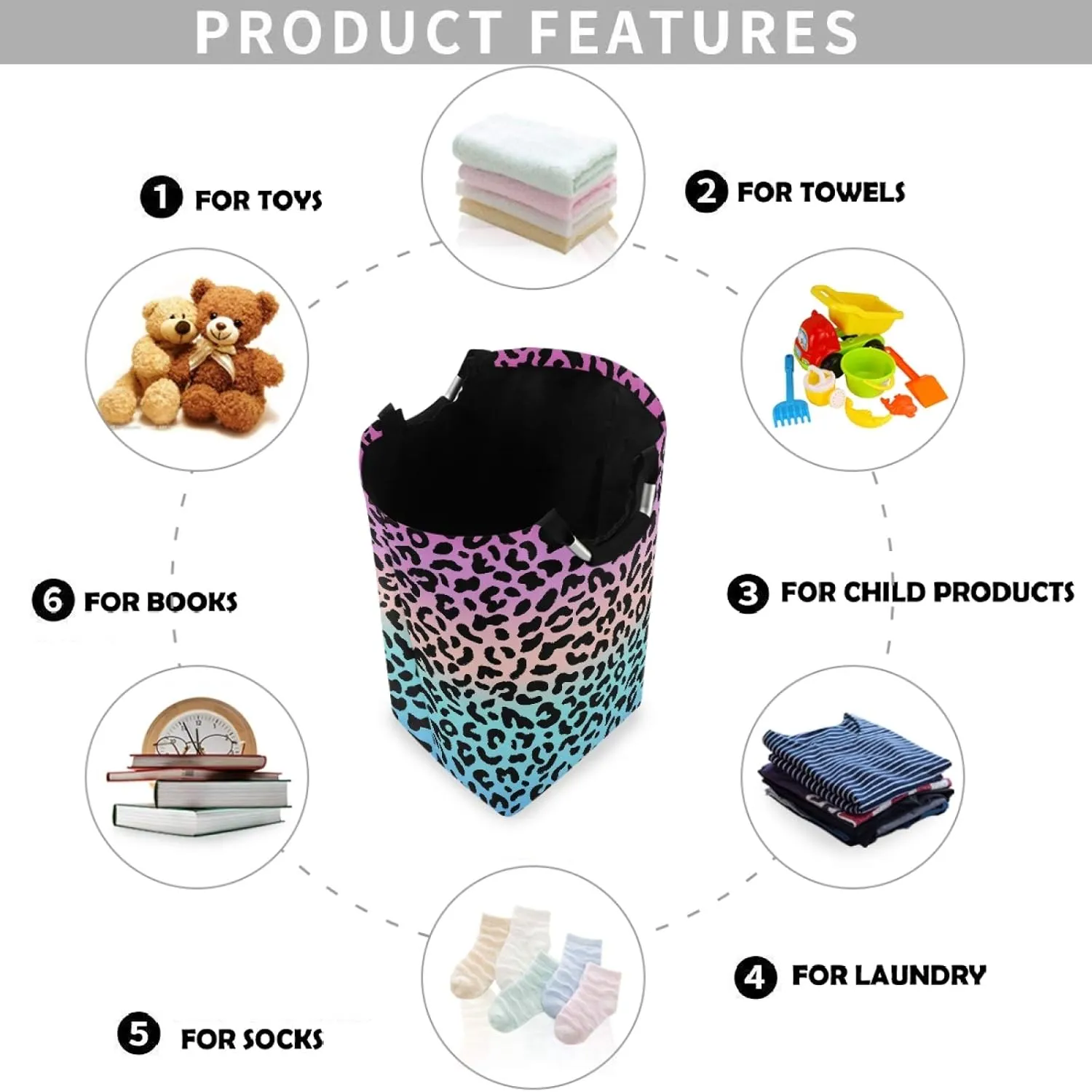 visesunny Blue and Purple Leopard Grain Large Laundry Hamper with Handle Foldable Durable Clothes Hamper Laundry Bag Toy Bin for Bathroom, Bedroom, Dorm, Travel