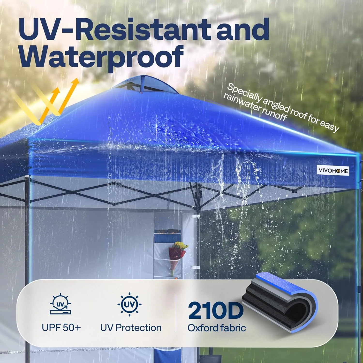 VIVOHOME 8x8ft Pop Up Canopy Tent with Sidewall and 6 Pockets, One Push Setup Outdoor Portable Shelter Tent Heavy Duty with Wheel Carry Bag and 4 Sandbags, Blue