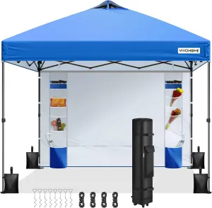 VIVOHOME 8x8ft Pop Up Canopy Tent with Sidewall and 6 Pockets, One Push Setup Outdoor Portable Shelter Tent Heavy Duty with Wheel Carry Bag and 4 Sandbags, Blue