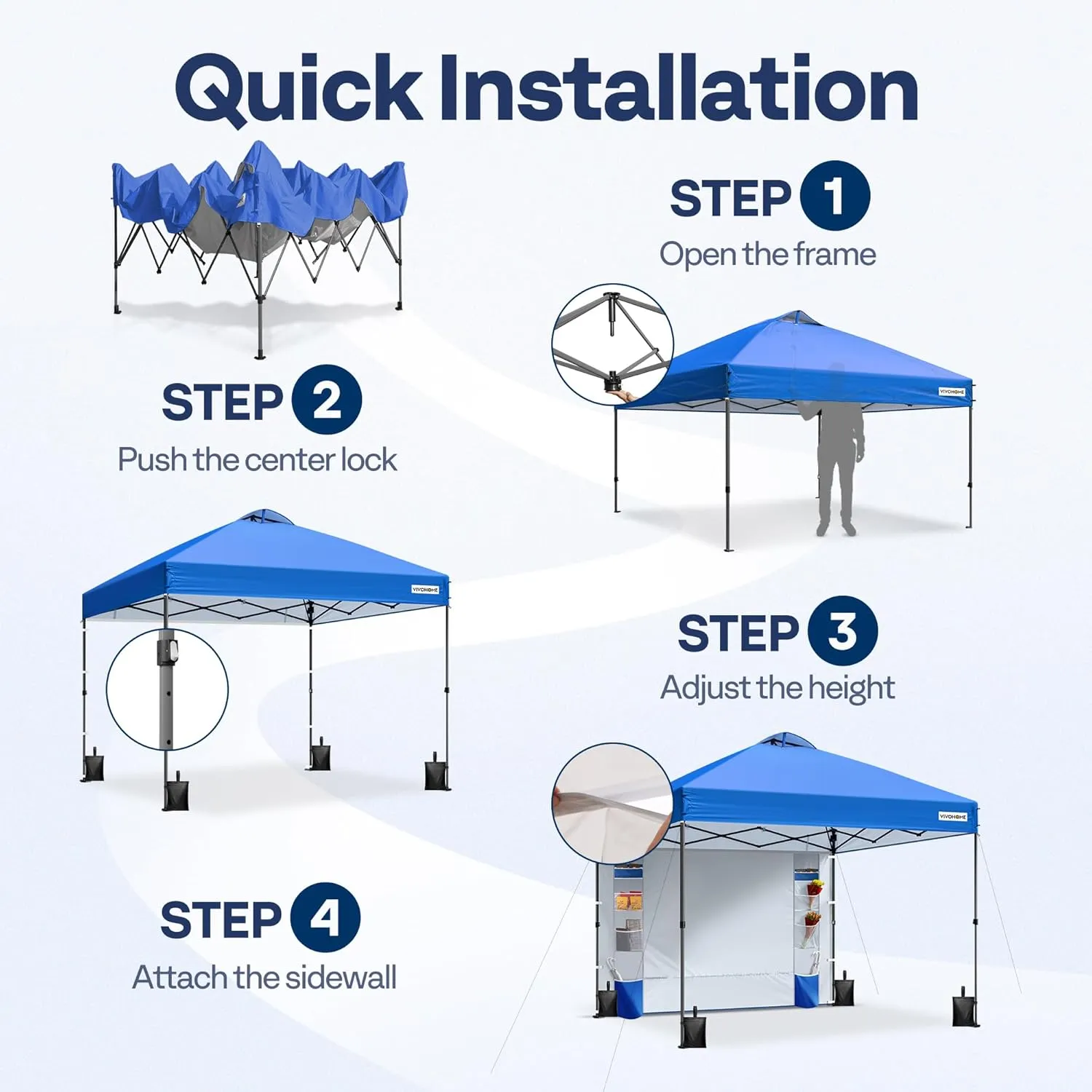 VIVOHOME 8x8ft Pop Up Canopy Tent with Sidewall and 6 Pockets, One Push Setup Outdoor Portable Shelter Tent Heavy Duty with Wheel Carry Bag and 4 Sandbags, Blue