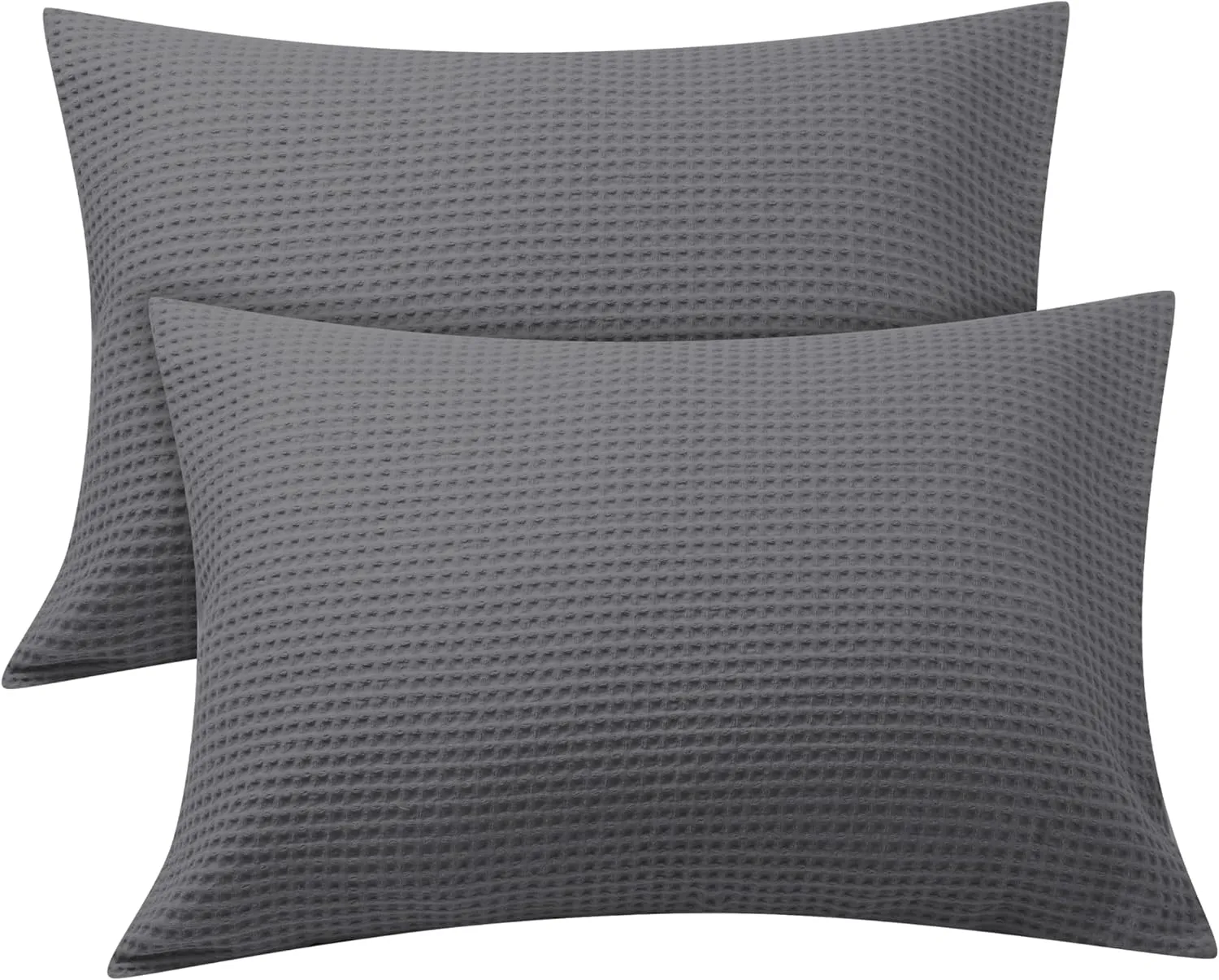 Waffle Weave Pillowcases King Size 2 Pack, 100% Egyptian Cotton 600 Thread Count, Ultra Soft Pillow Shams with Envelope Closure, Breathable Skin-Friendly Pillow Case, Dark Grey, 20x36 Inches