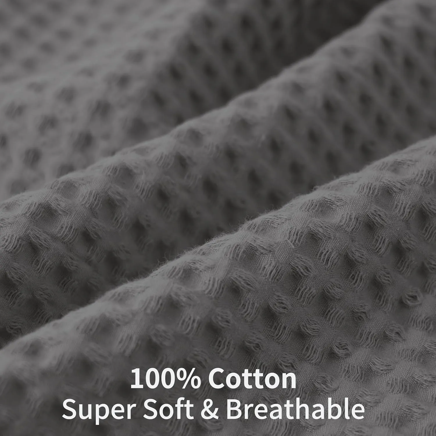 Waffle Weave Pillowcases King Size 2 Pack, 100% Egyptian Cotton 600 Thread Count, Ultra Soft Pillow Shams with Envelope Closure, Breathable Skin-Friendly Pillow Case, Dark Grey, 20x36 Inches