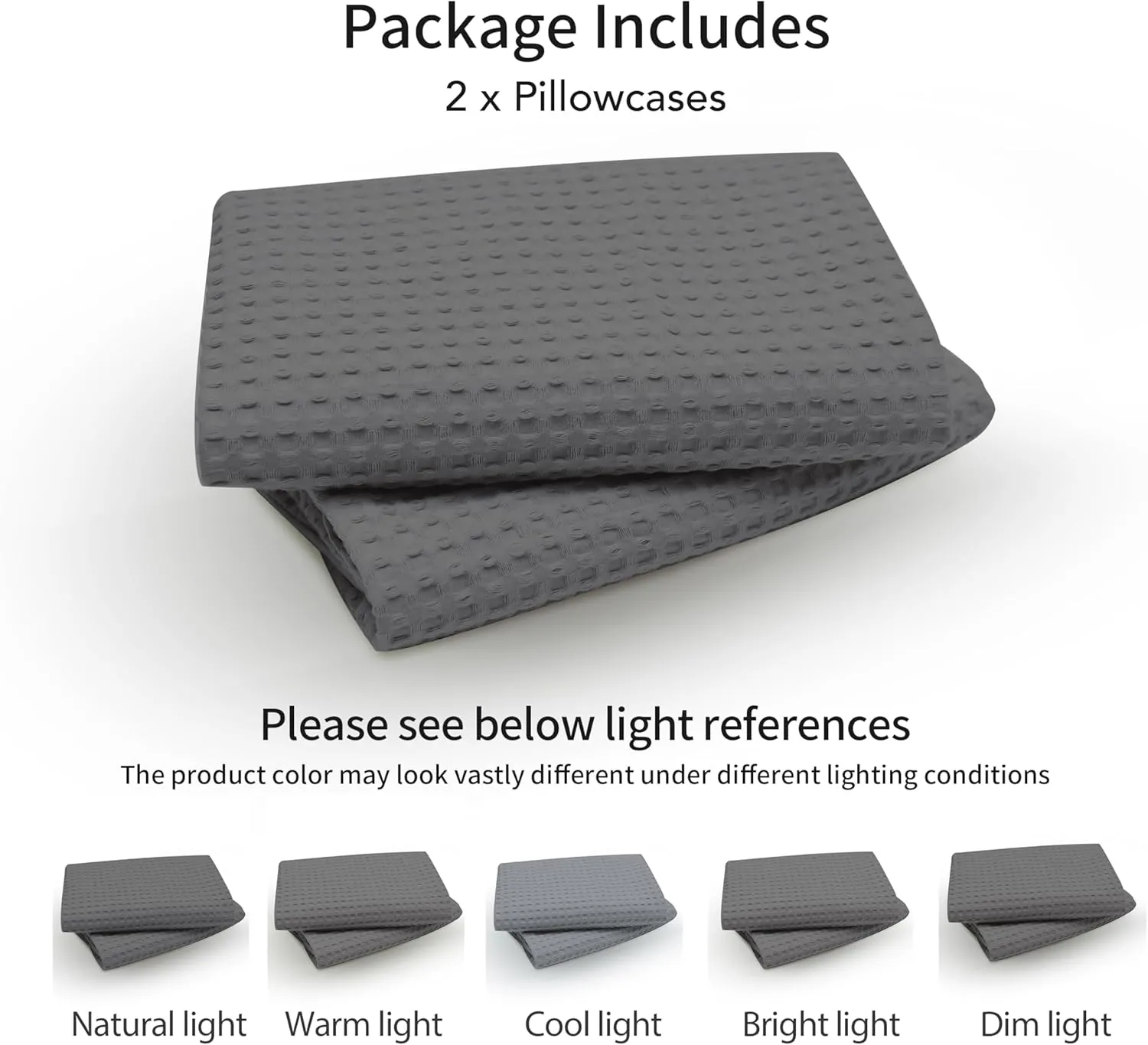 Waffle Weave Pillowcases King Size 2 Pack, 100% Egyptian Cotton 600 Thread Count, Ultra Soft Pillow Shams with Envelope Closure, Breathable Skin-Friendly Pillow Case, Dark Grey, 20x36 Inches