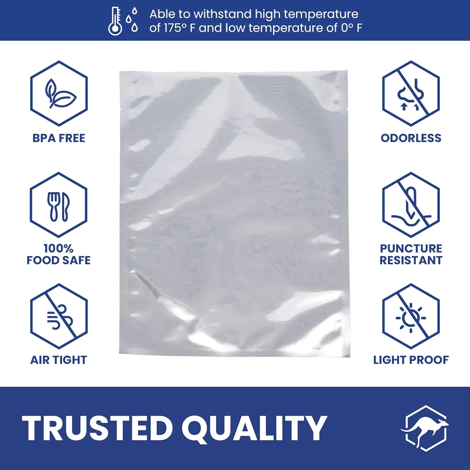 Wallaby 100ct Multi-Size Mylar Bags, 400cc Oxygen Absorbers, 10 Mil Thick, 1-Gal 10x14, 1-Qt 8x12, 1/2-Pt 6x8, Heat-Sealable, Airtight, Flat, Silver, for Long-Term Food Storage.