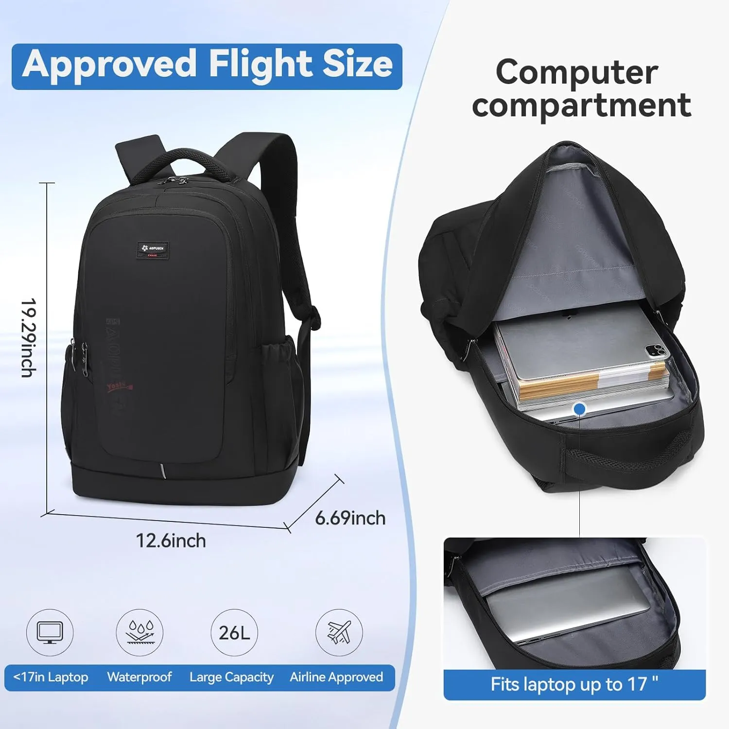 Water Resistant Laptop Backpack for Men and Women, Lightweight Casual Daypack with Multiple Compartments for Commuting, Travel, or Daily Use