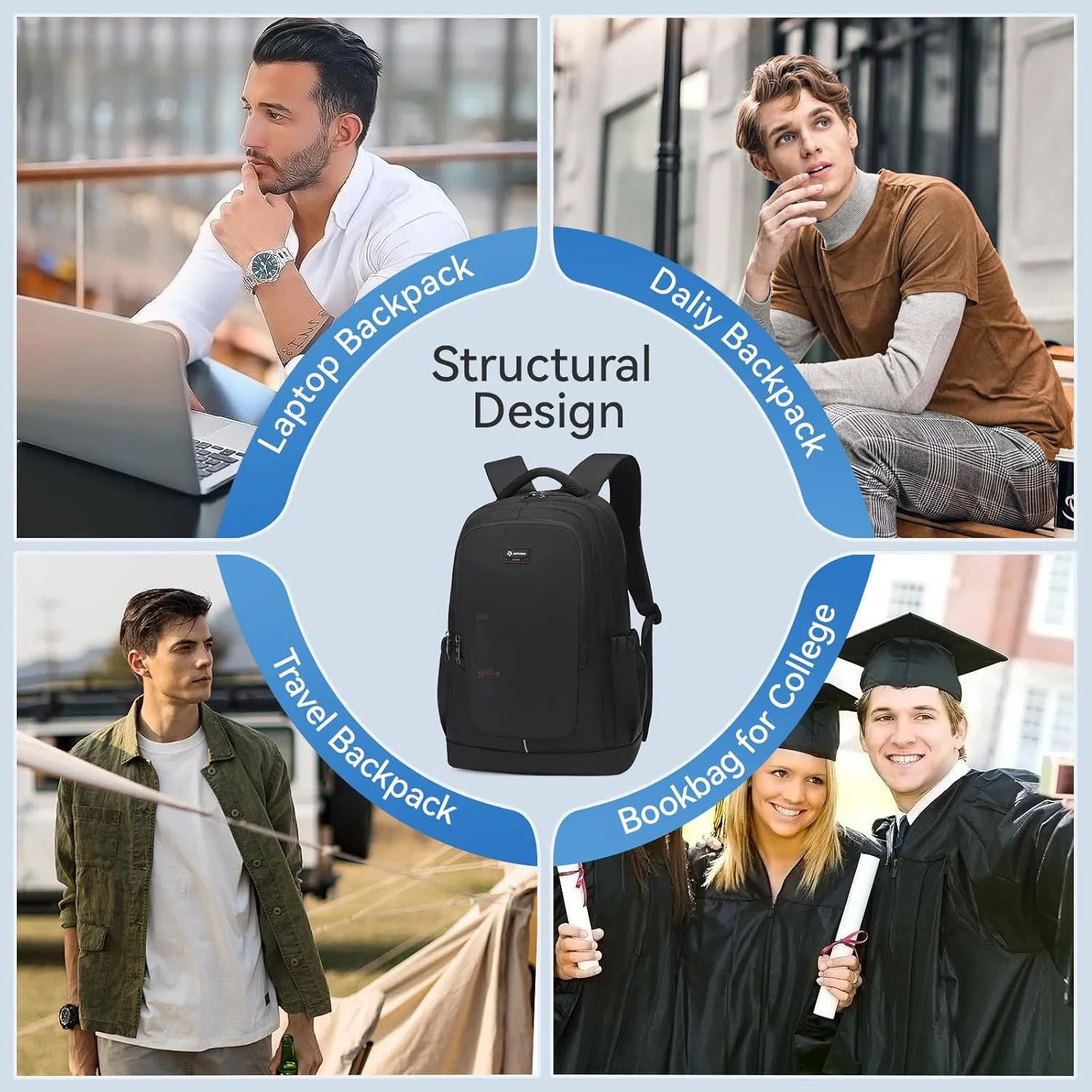 Water Resistant Laptop Backpack for Men and Women, Lightweight Casual Daypack with Multiple Compartments for Commuting, Travel, or Daily Use