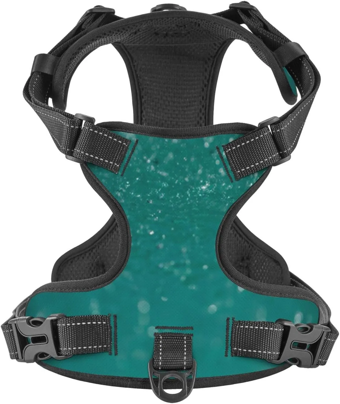 Water Splash Print No Pull Dog Harness, Adjustable Reflective Pet Harness No-Choke Pet Vest with 2 Leash Clips   1 Pet Leash for Small to Large Dogs