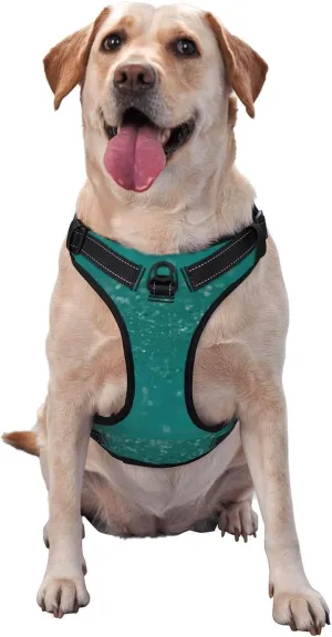 Water Splash Print No Pull Dog Harness, Adjustable Reflective Pet Harness No-Choke Pet Vest with 2 Leash Clips   1 Pet Leash for Small to Large Dogs