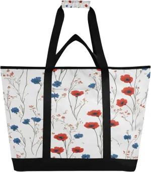 Watercolor Floral Reusable Insulated Cooler Bag with Ice Pack Compartment - Large 231L Waterproof Thermal Grocery Tote for Picnic Beach Camping Lunch Storage