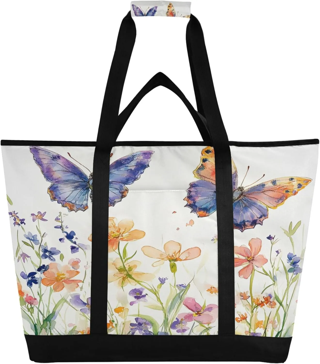 Watercolor Wildflower Reusable Insulated Cooler Bag with Ice Pack Compartment - Large 239L Waterproof Thermal Grocery Tote for Picnic Beach Camping Lunch Storage