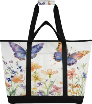 Watercolor Wildflower Reusable Insulated Cooler Bag with Ice Pack Compartment - Large 239L Waterproof Thermal Grocery Tote for Picnic Beach Camping Lunch Storage