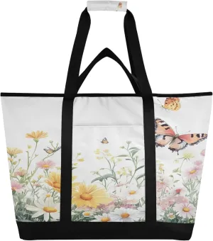 Watercolor Wildflower Reusable Insulated Cooler Bag with Ice Pack Compartment - Large 247L Waterproof Thermal Grocery Tote for Picnic Beach Camping Lunch Storage
