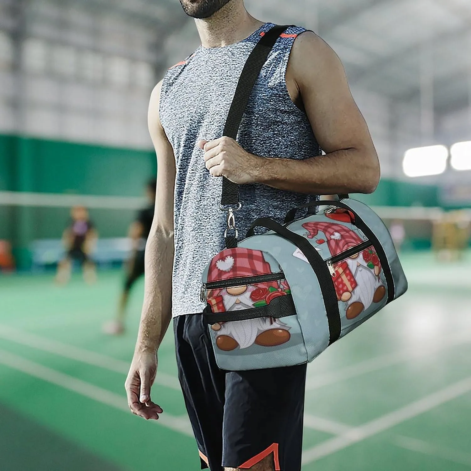 Waterproof Valentine Cute Gnome Travel Duffel Bag with Shoe Compartment Gym Weekender