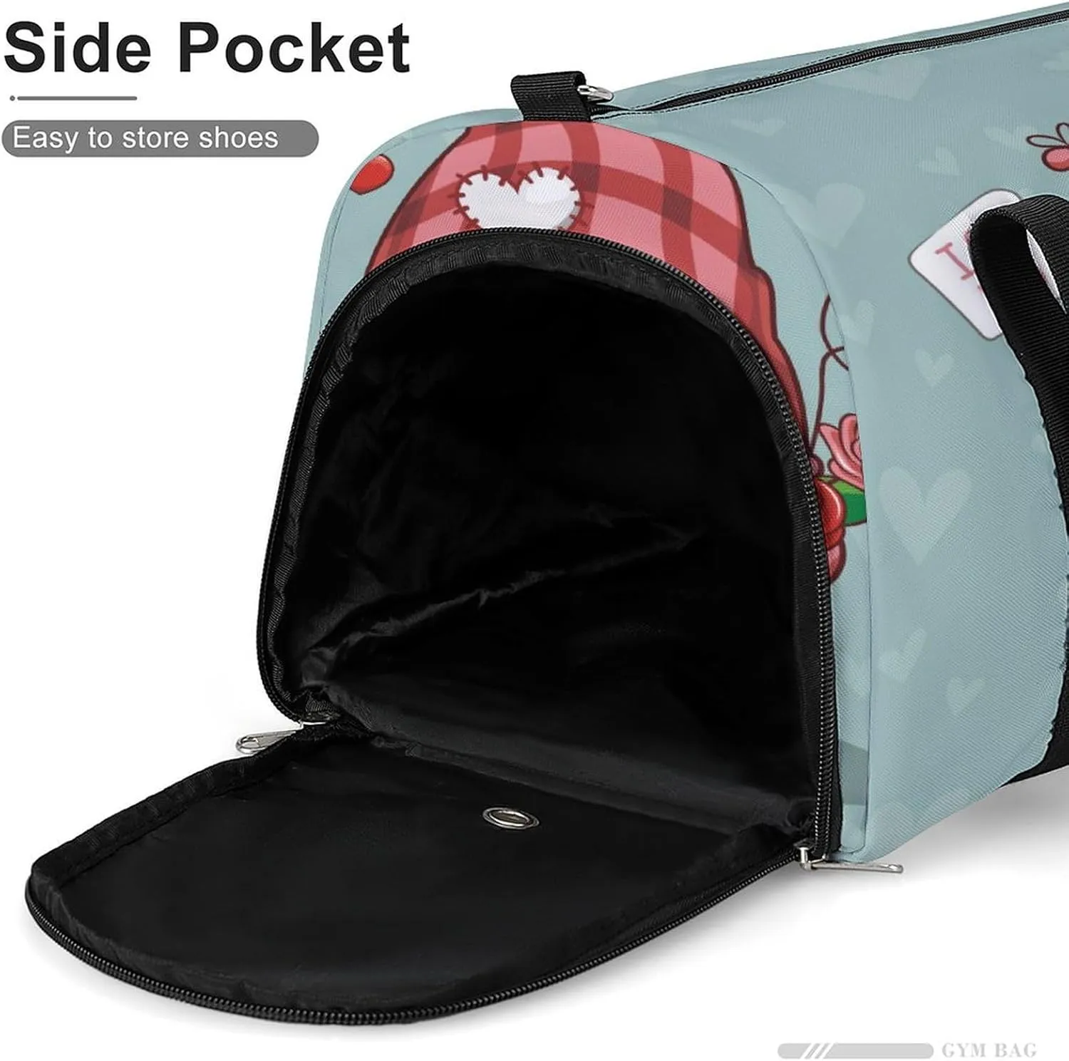Waterproof Valentine Cute Gnome Travel Duffel Bag with Shoe Compartment Gym Weekender