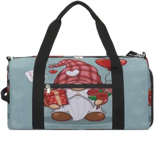 Waterproof Valentine Cute Gnome Travel Duffel Bag with Shoe Compartment Gym Weekender