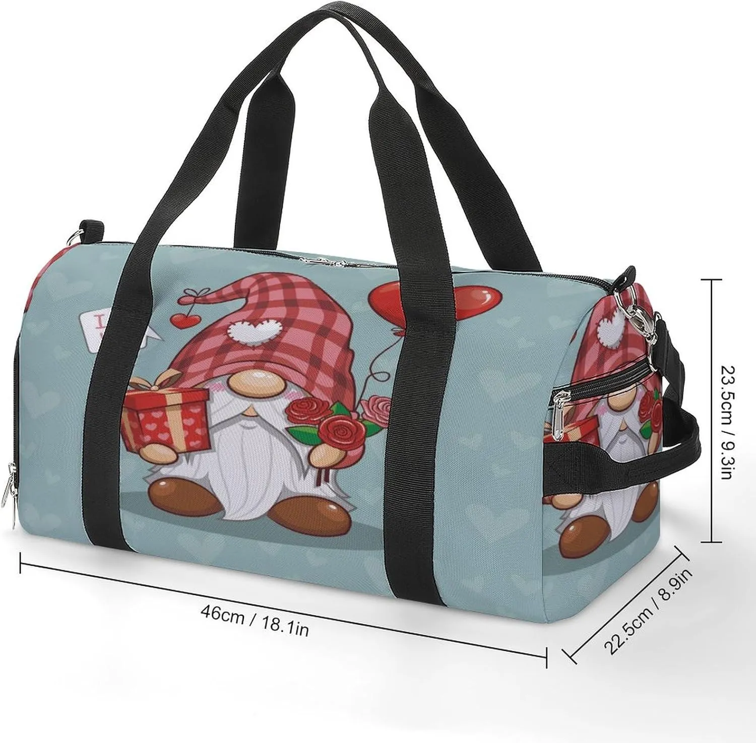 Waterproof Valentine Cute Gnome Travel Duffel Bag with Shoe Compartment Gym Weekender