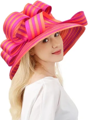 Wedding Bridal Church Party Derby Hats for Women Striped Bowler Hat Wide Brim Fascinator Flat Top Fedora Hats