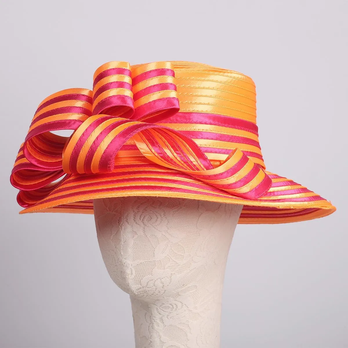 Wedding Bridal Church Party Derby Hats for Women Striped Bowler Hat Wide Brim Fascinator Flat Top Fedora Hats