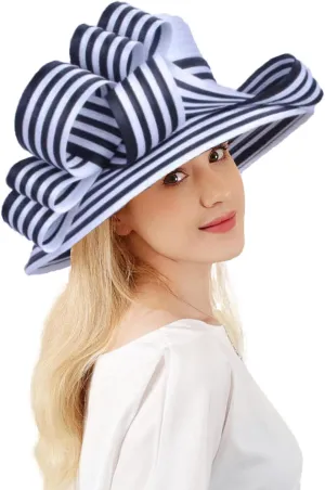 Wedding Bridal Church Party Derby Hats for Women Striped Bowler Hat Wide Brim Fascinator Flat Top Fedora Hats