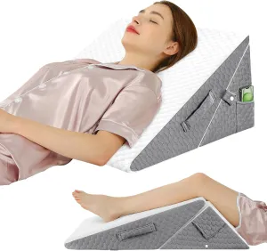 Wedge Pillow with Memory Foam Top, 9 & 12 Inch Bed Wedge for Acid Reflux, Back Pain, Heartburn, 7 in 1 Cooling-Gel Pillow Wedge for After Surgery, Adjustable Elevated Pillows for Sleeping, GERD