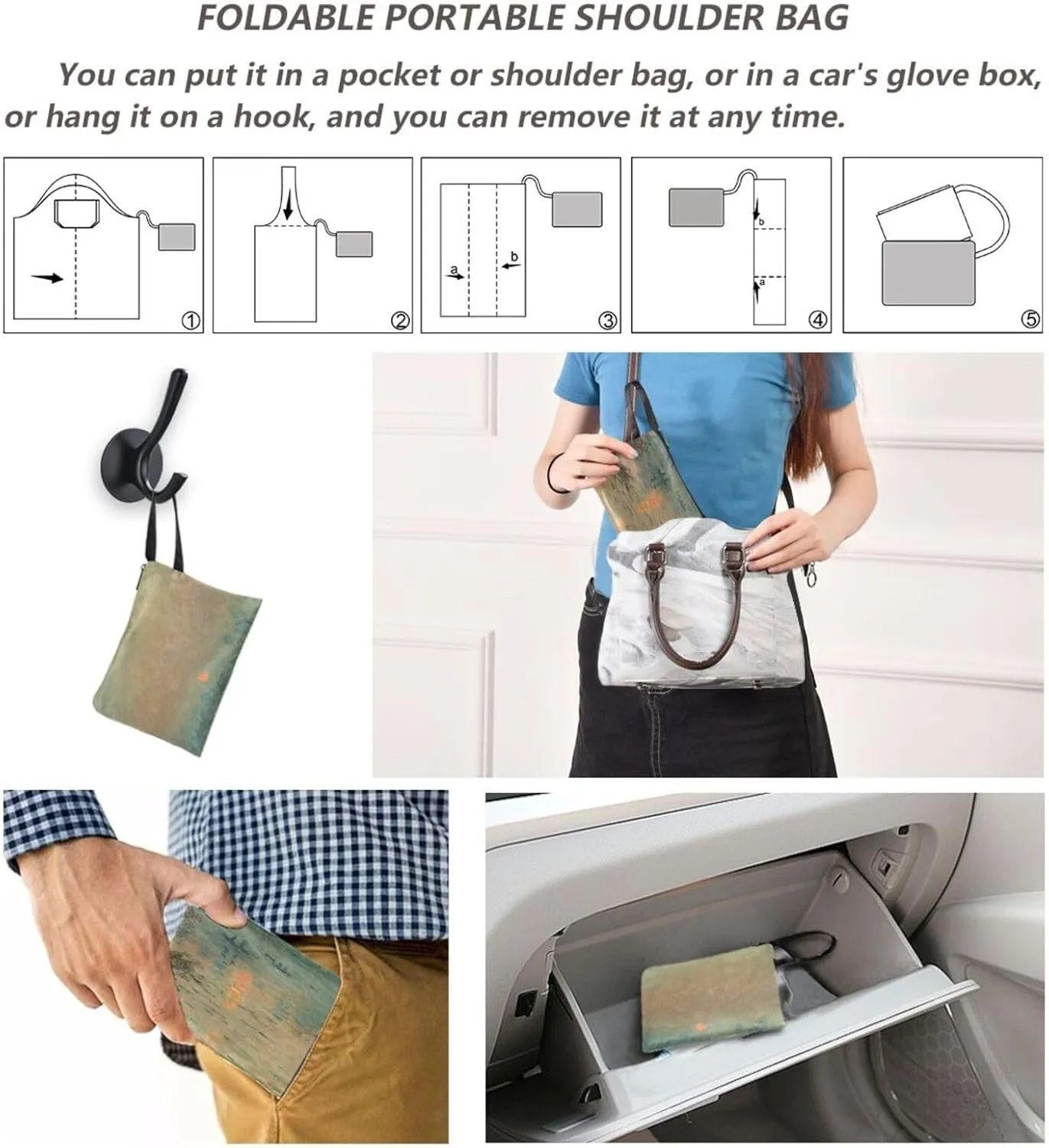 WIHVE Reusable Grocery Bag Foldable Shopping Tote Bag with Storage Pouch