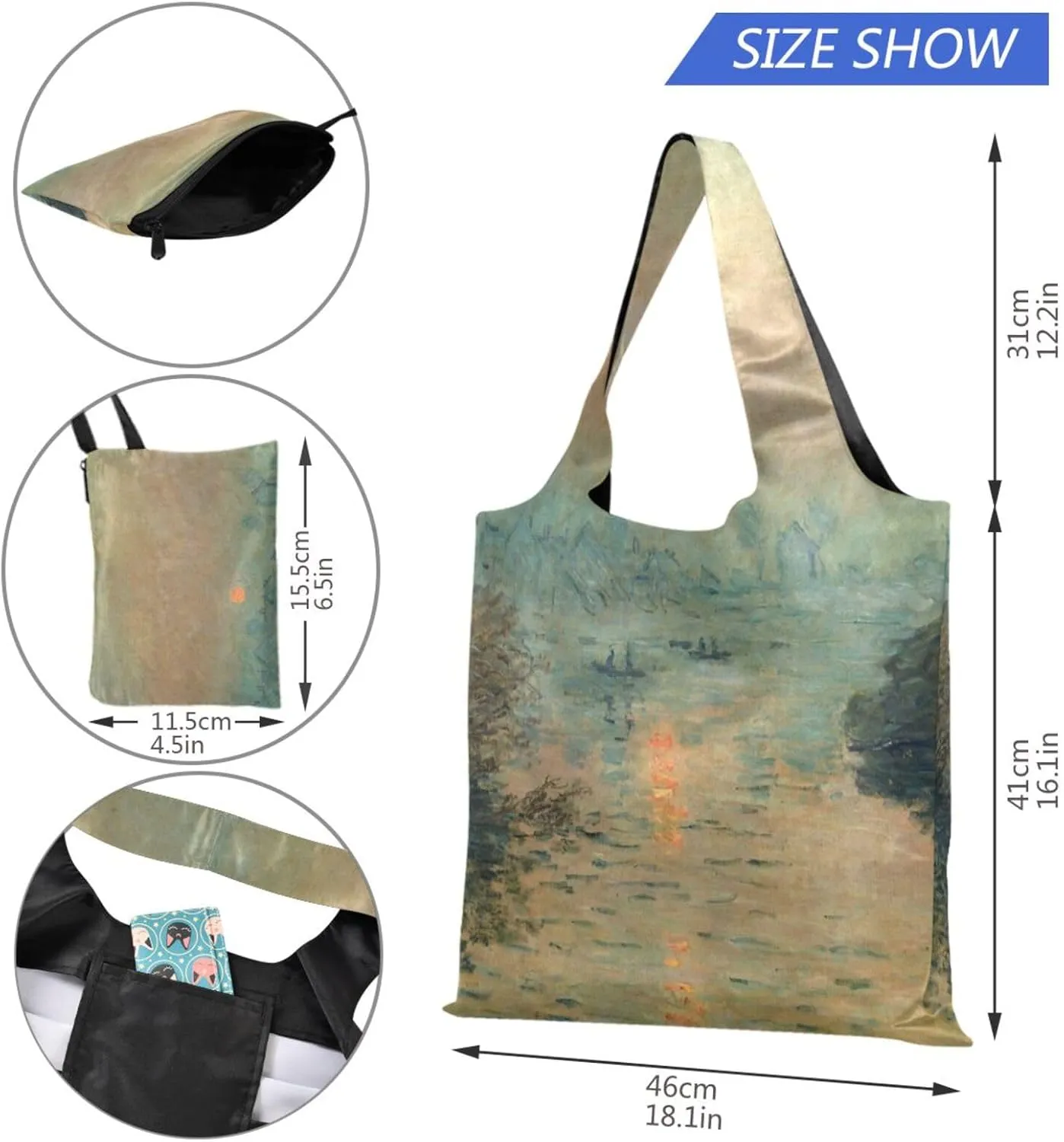 WIHVE Reusable Grocery Bag Foldable Shopping Tote Bag with Storage Pouch
