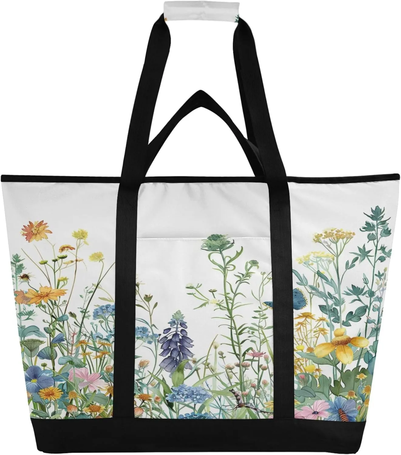 Wildflowers Reusable Insulated Cooler Bag with Ice Pack Compartment - Large 151L Waterproof Thermal Grocery Tote for Picnic Beach Camping Lunch Storage