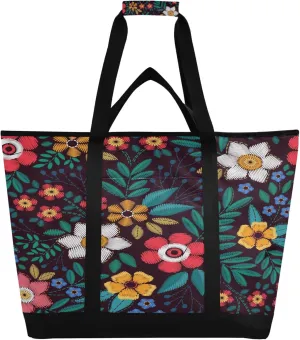 Wildflowers Reusable Insulated Cooler Bag with Ice Pack Compartment - Large 161L Waterproof Thermal Grocery Tote for Picnic Beach Camping Lunch Storage