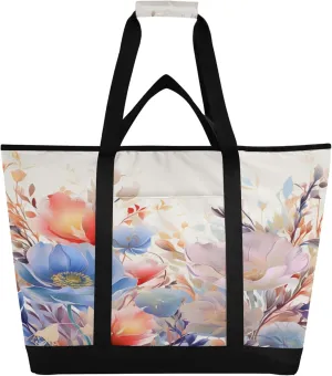 Wildflowers Reusable Insulated Cooler Bag with Ice Pack Compartment - Large 169L Waterproof Thermal Grocery Tote for Picnic Beach Camping Lunch Storage