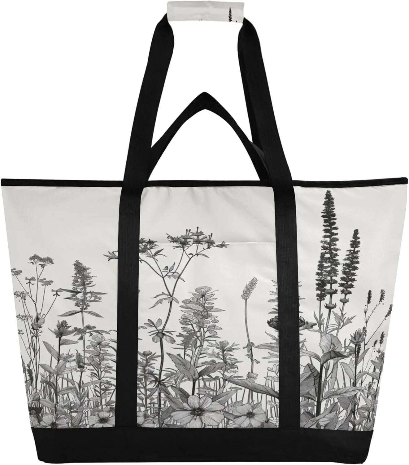 Wildflowers Reusable Insulated Cooler Bag with Ice Pack Compartment - Large 173L Waterproof Thermal Grocery Tote for Picnic Beach Camping Lunch Storage