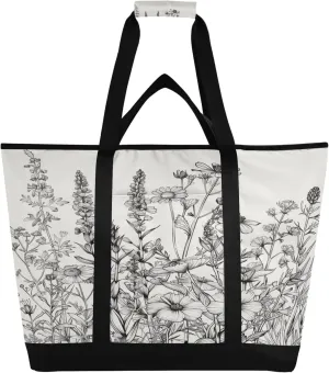 Wildflowers Reusable Insulated Cooler Bag with Ice Pack Compartment - Large 176L Waterproof Thermal Grocery Tote for Picnic Beach Camping Lunch Storage