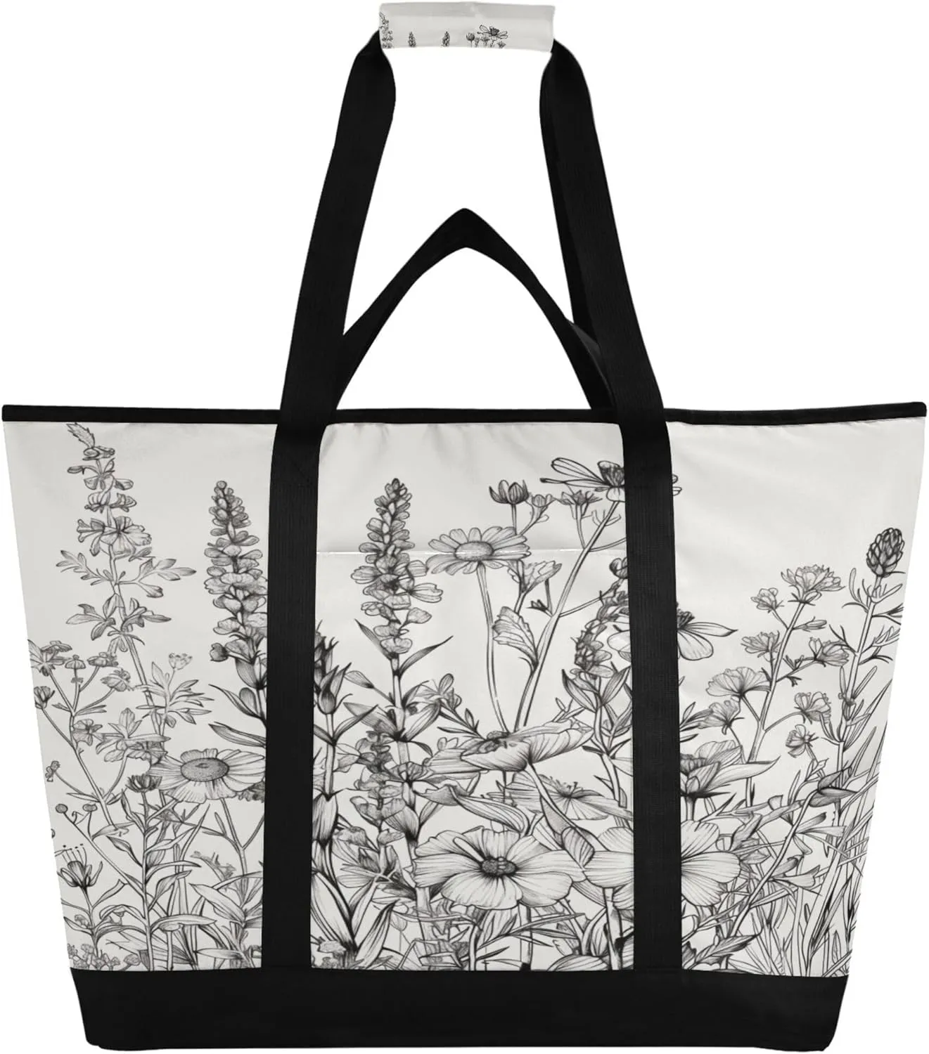Wildflowers Reusable Insulated Cooler Bag with Ice Pack Compartment - Large 176L Waterproof Thermal Grocery Tote for Picnic Beach Camping Lunch Storage