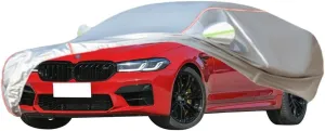WOLWES Car Cover are Suitable for BMW M5 All-Weather Windproof, Snowproof, Rainproof, UV-Protected and Breathable All-Season Universal with Side Door Zip Oxford Cloth Car Cover (Color : White)