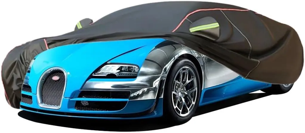 WOLWES Car Cover are Suitable for Bugatti Veyron All-Weather Windproof, Snowproof, Rainproof, UV-Protected and Breathable All-Season Universal with Side Door Zip Oxford Cloth Car Cover (Color : Black