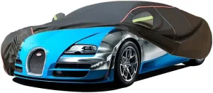 WOLWES Car Cover are Suitable for Bugatti Veyron All-Weather Windproof, Snowproof, Rainproof, UV-Protected and Breathable All-Season Universal with Side Door Zip Oxford Cloth Car Cover (Color : Black