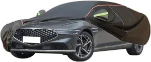 WOLWES Car Cover are Suitable for Genesis G90 All-Weather Windproof, Snowproof, Rainproof, UV-Protected and Breathable All-Season Universal with Side Door Zip Oxford Cloth Car Cover (Color : Black)