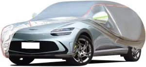 WOLWES Car Cover are Suitable for Genesis GV60 All-Weather Windproof, Snowproof, Rainproof, UV-Protected and Breathable All-Season Universal with Side Door Zip Oxford Cloth Car Cover (Color : White)