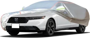 WOLWES Car Cover are Suitable for Honda Accord All-Weather Windproof, Snowproof, Rainproof, UV-Protected and Breathable All-Season Universal with Side Door Zip Oxford Cloth Car Cover (Color : White)